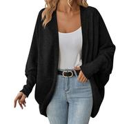 FZKun Women Batwing Sleeve Sweater Cardigan Soft Knit Coats Open Front Cocoon Sweaters Casual Loose Cardigans Outerwear (01-black,X-Large)