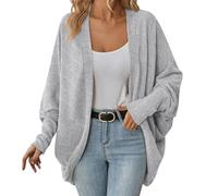FZKun Women Batwing Sleeve Sweater Cardigan Soft Knit Coats Open Front Cocoon Sweaters Casual Loose Cardigans Outerwear (01-grey,Large)