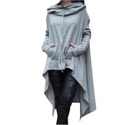 FZKun Women Long Hoodie Sweatshirt, Ladies Long Sleeve Hoodies Drawstring Hoody Jumper Asymmetric Hem Longline Pullover Oversized Hooded Sweatshirts Plain Sweater Long Tops with Pockets (XL,Gray)