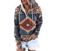 FZKun Women's Aztec Half Zip Up Hoodies Sweatshirt Casual Long Sleeve Ethnic Tribal Hooded Pullover Top (XL,# 11)