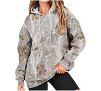 FZKun Womens Camo Sweatshirts Long Sleeve Pullover Fleece Crewneck Oversized Camo Hoodies Casual Maple Leaf Print Tops with Pocket (X-Large,A01-beige)