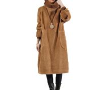 FZKun Womens Corduroy Dress Winter Fleece Thick Dress Long Sleeve Turleneck Warm Plus Size Long Dress with Pockets (Coffee,XXL)