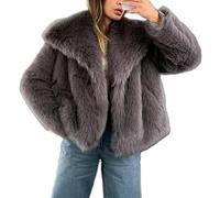 FZKun Women's Cropped Faux Fur Jacket Long Sleeve Button Warm Winter Coats Shaggy Furry Outerwear with Pockets (Dark Grey,S)