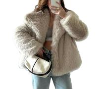 FZKun Women's Cropped Faux Fur Jacket Long Sleeve Button Warm Winter Coats Shaggy Furry Outerwear with Pockets (Milky,M)