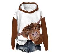 FZKun Women's Cute Highland Cow 3D Printed Hoodies Long Sleeve Funny Graphic Print Pullover Sweater Sweatshirts Tops (XXL,# 2)