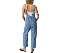 FZKun Women's Denim Overalls - Casual V-neck Baggy Loose Fit Adjustable Strap Bib Jeans Pants Cargo Jumpsuits with Pockets Staight Legs Suspenders Rompers (XXL,Blue)
