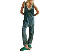 FZKun Women's Denim Overalls - Casual V-neck Baggy Loose Fit Adjustable Strap Bib Jeans Pants Cargo Jumpsuits with Pockets Staight Legs Suspenders Rompers (M,Grey)