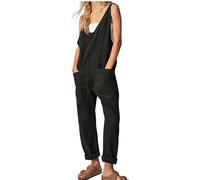 FZKun Women's Denim Overalls - Casual V-neck Baggy Loose Fit Adjustable Strap Bib Jeans Pants Cargo Jumpsuits with Pockets Staight Legs Suspenders Rompers (XXL,Black)