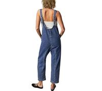FZKun Women's Denim Overalls - Casual V-neck Baggy Loose Fit Adjustable Strap Bib Jeans Pants Cargo Jumpsuits with Pockets Staight Legs Suspenders Rompers (M,Navy)