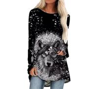 FZKun Women's Round Neck Long Sleeve Tops Wolf Print T Shirt Animal Graphic Pullover Sweatshirt Funny Casual Tops (3XL,# 7)