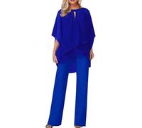 FZKun Women's Trouser Suits Elegant Wedding Guest Pants Suit 2 Piece Chiffon Formal Outfit Plus Size Prom Evening Two Piece Trouser Suit Mother of The Bride Pants Suit (XL,#03 Blue)