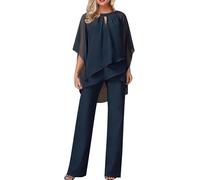 FZKun Women's Trouser Suits Elegant Wedding Guest Pants Suit 2 Piece Chiffon Formal Outfit Plus Size Prom Evening Two Piece Trouser Suit Mother of The Bride Pants Suit (XXL,#03 Navy)