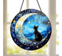 FZkuozougedd Black Cat Sun Catcher - Black Cat Bending Moon Acrylic Suncatcher Rainbow Maker Stained Acrylic Window Hanging Ornament Indoor Outdoor Decoration Home Garden Decor Chain Pendant Memorial