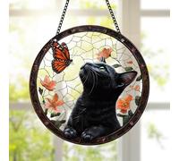 FZkuozougedd Black Cat Sun Catcher - Black Cat Butterfly Flower Suncatcher Rainbow Maker Stained Acrylic Window Hanging Ornament Indoor Outdoor Decoration Home Garden Decor Chain Pendant Memorial Gift