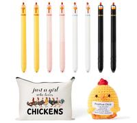 FZkuozougedd Funny Chicken Gift Accessories - 10 Pcs Cute Knitted Chick Stress Relief Stationery Set Lovely Retractable Gel Pens Zipper Organizer Pen Pouch for Kids Birthday Party Gift Student Reward