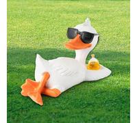 FZkuozougedd Funny Duck Decor - Funny Duck with Wine Bottle Table Art Sculpture Cute Resin Figurine Decoration, Chilling Duck with Sunglasses Rustic Country Indoor Outdoor Decor Housewarming Gift