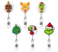 FZkuozougedd Green Monster Badge Holders - 6Pcs Green Monster Cartoon Reel ID Badge Holders Cute Puppy ID Retractor Student Nurse Doctor Clips School Hospital Office Supplies Birthday Exchange Gifts