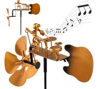 FZkuozougedd Handmade Metal Drummer Windmill Decor, Rustic Wind-Powered Kinetic Metal Sculpture, Rockin Percussionist Music Art Figurine, Wind Spinners Statue for Yard Lawn Garden Patio Decor