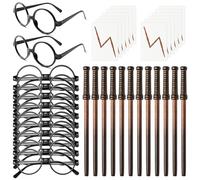 FZkuozougedd Pack of 36 Wizard Wand Pencils Black Round Glasses and Lightning Tattoos Stickers for Boys Girls Wizard Magical Costume Party Supplies Birthday Present Halloween Christmas Party Favors