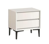 FZL02068LM Bedside Cabinet Vintage Minimalist Nightstand Wood Solid Color Bedside Table Storage Double Drawer Large Capacity Bedside Furniture Bedside Table(White,Medium)