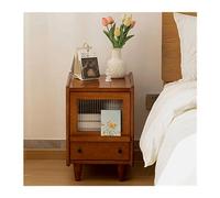 FZL02068LM Bedside Cabinet Vintage Nightstand Bedroom Minimalist Storage Cabinet Home Small Bedside Table Storage Cabinet Storage Wood with Glass Door Bedside Furniture Bedside Table(Small)