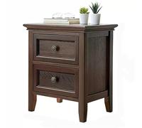 FZL02068LM Bedside Cabinet Wood Nightstand Simple Storage Small Extra Narrow Night Stand for Bedroom Vintage Solid Bedside Furniture Double Drawer Bedside Table(Bruin,Medium)