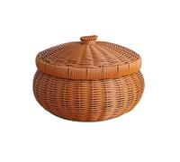 FZL02068LM Fruit Bowl Rattan Fruit Basket with lid Table Decorative Storage Baskets Kitchen Bread Versatile(Small)