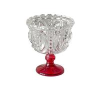 FZL02068LM Glass Cups Vintage Embossed Dessert Cups Goblet, 250ml Clear Ice Cream Sundae with Colorful Footed Glassware(Red)
