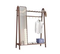 FZL02068LM Hat stand Solid Wood Hanger Floor Bedroom Coat Rack with Mirror Fitting Household Multifunctional Storage Free Standing Hall Tree(Medium)