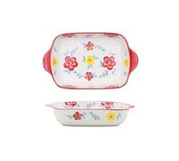 FZL02068LM Oven Dishes Cheese Baked Rice Baking Dish Ceramic Rectangular Hand-painted Flowers Home Microwave Oven Special Baking Baking Bowl Baking Dish(Red)