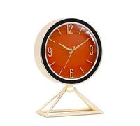 FZL02068LM Table Clock Luxury Living Room Metal Table Clocks Electronic Modern Silent Desk Decorative Battery Operated Simple Design Mantel Clocks(Orange)
