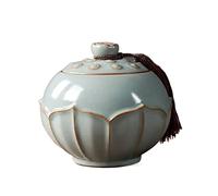 FZL02068LM Tea Caddy Retro Lotus Decorative Porcelain Tea Pot Chinese Ceramic with Lid Loose Sugar Ginger Coffee Bean Jar Tea Tin(Green,Small)