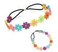 FZLANQ 2 Pcs Flower Crown Headbands Daisy Headbands for Women Girls, Multicolour Flower Headband Hair Wreath Floral Headpieces Festival Hair Accessories for Wedding Party Festival