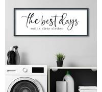 FZMHASLWW Laundry Room Sign Wall Decor, 40"×15", Black | The Best Days End In Dirtiest Clothes, Large Wood Framed Wall Art, Hanging