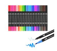 FZMIT 24 Colouring Pens,Felt Tips Pens for Adults Colouring Books-Coloured Dual Tip Brush Pens Markers and Fineliners Art Supplies for Drawing Painting Sketching Highlighting