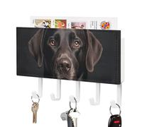 FZMTLDS Black Lab Dog Key Holder for Wall PU Key Rack Wall Mount Wall Mounted Key Rail Rack Hanger Holder Farmhouse Wall Key Shelf with 5 Hooks for Doorway Entryway
