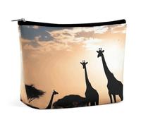FZMTLDS Makeup Bag for Women Cosmetic Bag Silhouette of Giraffes on Grass Toiletry Bag Makeup Organizer Make Up Bag with Zipper, style, One Size