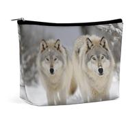FZMTLDS Makeup Bag for Women Cosmetic Bag Two Wolves Walking in The Snow Toiletry Bag Makeup Organizer Make Up Bag with Zipper, style, One Size