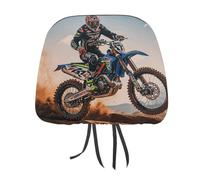 FZMTLDS Sport Motorcycle Motocross Racing Theme Headrest Covers for Cars 1 PCS Dust-Proof Seat Protector Covers Cute Vintage Car Headrest Protector Pattern Head Rest CoveringsFit Cars Vans Trucks