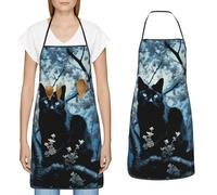 FZMVSGP Apron for Cooking Waterpoof Adjustable Aprons with 2 Pocket Black Cat on Tree Bibs for Women Men Baking, Black Cat on Tree, One size