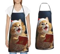 FZMVSGP Apron for Cooking Waterpoof Adjustable Aprons with 2 Pocket Cute Cat Sing Christmas Carols Bibs for Women Men Baking, Cute Cat Sing Christmas Carols, One size