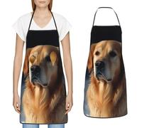 FZMVSGP Apron for Cooking Waterpoof Adjustable Aprons with 2 Pocket golden retriever Bibs for Women Men Baking, Golden Retriever, One size