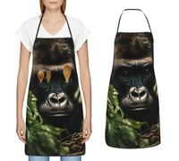 FZMVSGP Apron for Cooking Waterpoof Adjustable Aprons with 2 Pocket Gorilla Landscape Bibs for Women Men Baking, Gorilla Landscape, One size