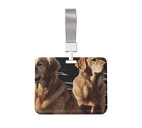 FZMVSGP Horizontal Badge Holder with Clear Window Golden Retrievers Sliding Badge Case Protector for Work Id Card Holder for Offices Doctor Nurse