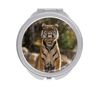 FZMVSQH A Standing Tiger Compact Mirror 1x/2x Magnification Round Travel Makeup Mirror Double Sided Portable Handheld Mirrrors for Pocket Purse Travel Essentials Gift for Women Girl