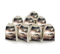 FZMVSQH Airplane Flying in The Air 8 PCS Cotton Drawstring Bags Reusable Muslin Bags Natural Cotton Bag with Drawstring Small Jewelry Pouch for Party Wedding Fabric Gift Bag for Spice Herb Candy Soap