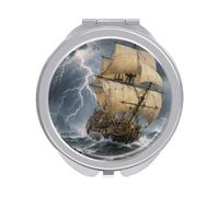 FZMVSQH Ancient Sailing Ship in Storm Compact Mirror 1x/2x Magnification Round Travel Makeup Mirror Double Sided Portable Handheld Mirrrors for Pocket Purse Travel Essentials Gift for Women Girl