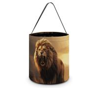 FZMVSQH Angry Roaring Lion Halloween Trick Or Treat Bag with Handle | Candy Bucket, 8x8in, Black Liner, Foldable Goody Shopping Tote, Easter Egg Hunt Basket, Reusable Holiday Party Favor Gift Bag