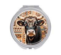 FZMVSQH Aztec Ethnic Tribal Cow Print Compact Mirror 1x/2x Magnification Round Travel Makeup Mirror Double Sided Portable Handheld Mirrrors for Pocket Purse Travel Essentials Gift for Women Girl