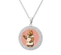 FZMVSQH Bear Holding Spoon Diamond Necklace for Women Girlfriend 20" Chain Hypoallergenic Jewelry Memorial Couple Necklace Custom Photo Pendant Necklaces Birthday Anniversary Romantic Gift for Her